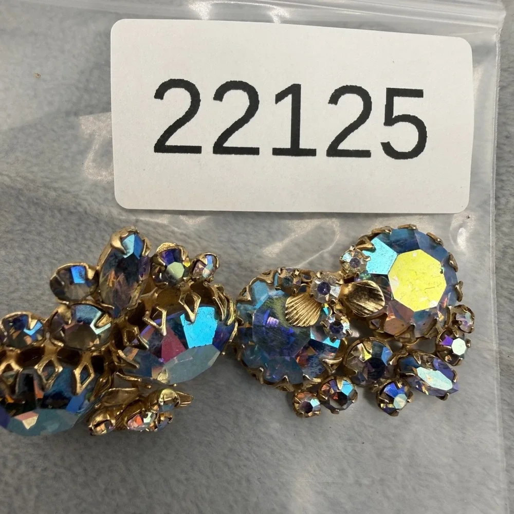 Vintage Alice Caviness Clip On Earrings ONE MISSING BACK Gold Tone AB Rhinestone